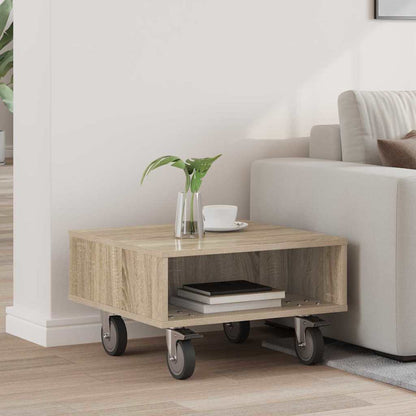 vidaXL Side Table with Wheels Sonoma Oak 50.5 x 50 x 30 cm