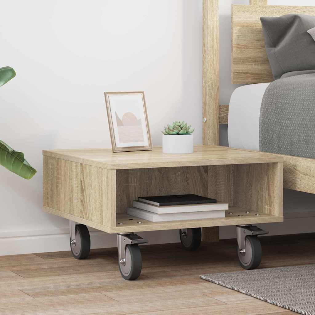 vidaXL Side Table with Wheels Sonoma Oak 50.5 x 50 x 30 cm