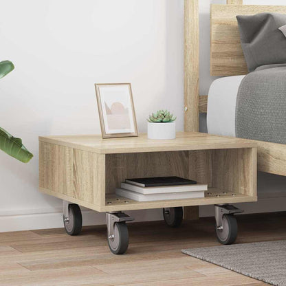 vidaXL Side Table with Wheels Sonoma Oak 50.5 x 50 x 30 cm