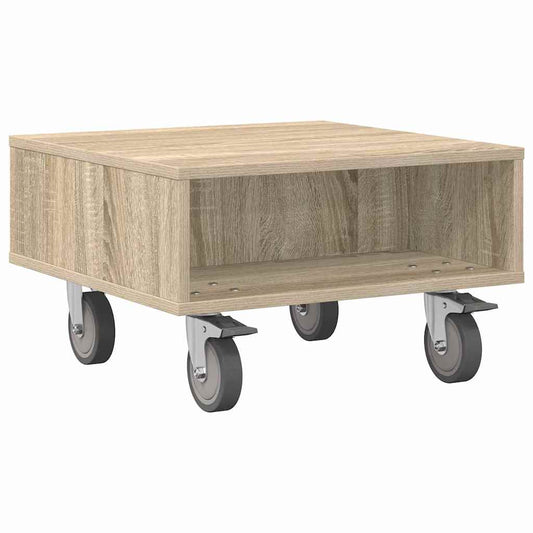 vidaXL Side Table with Wheels Sonoma Oak 50.5 x 50 x 30 cm