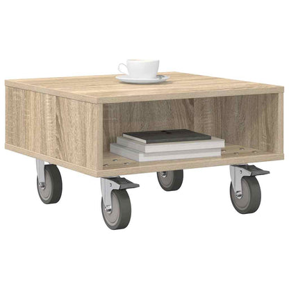 vidaXL Side Table with Wheels Sonoma Oak 50.5 x 50 x 30 cm