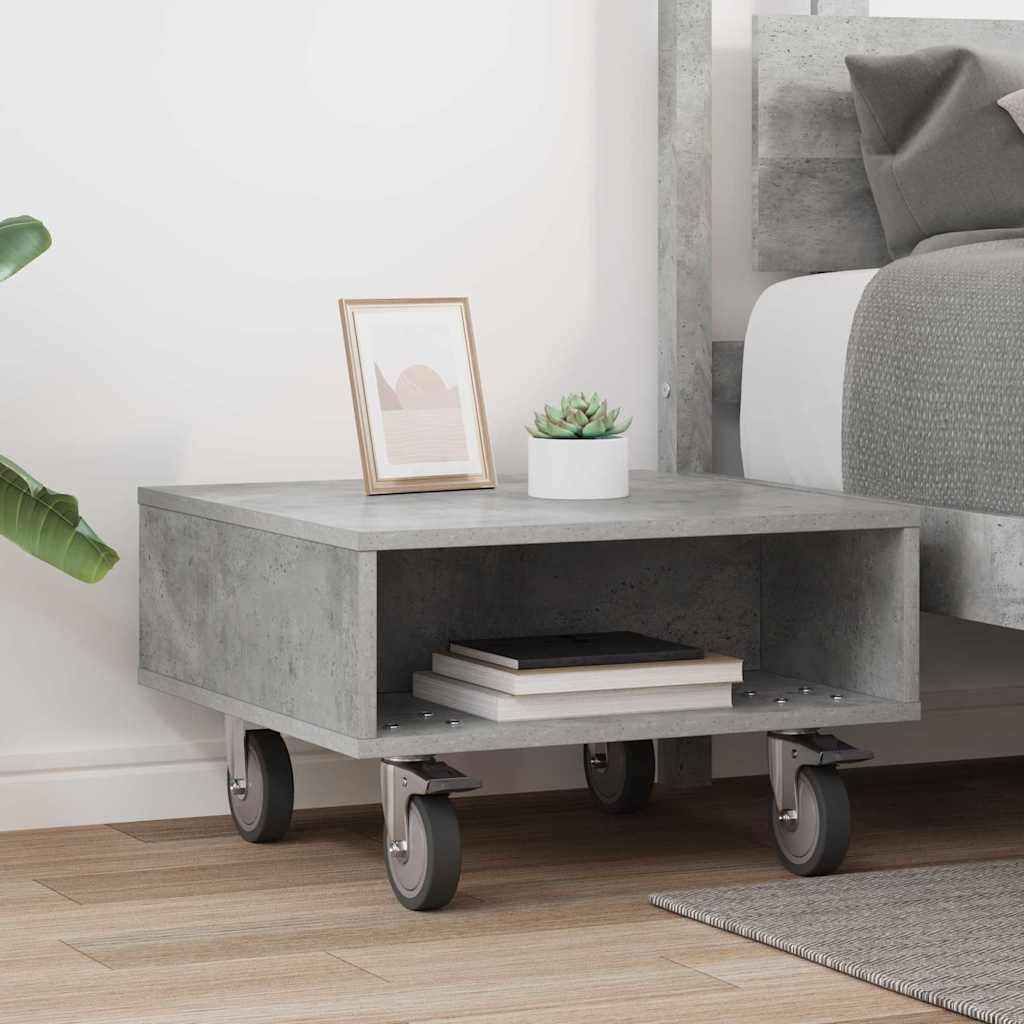 vidaXL Side Table with Wheels Concrete Grey 50.5 x 50 x 30 cm