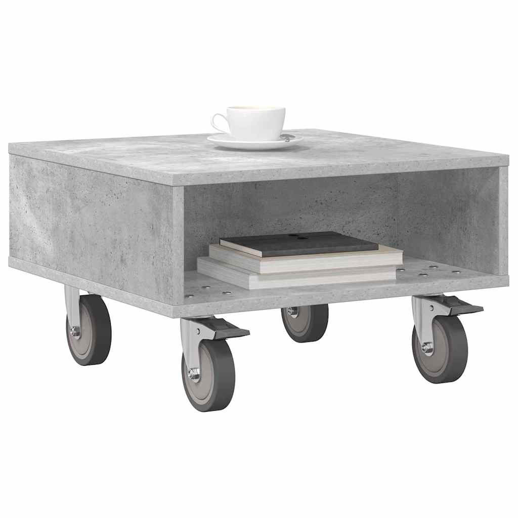 vidaXL Side Table with Wheels Concrete Grey 50.5 x 50 x 30 cm