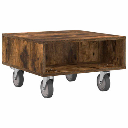 vidaXL Side Table with Wheels Smoked Oak 50.5 x 50 x 30 cm