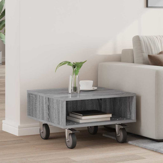 vidaXL Side Table with Wheels Grey Sonoma 50.5 x 50 x 30 cm