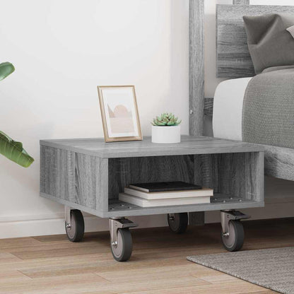vidaXL Side Table with Wheels Grey Sonoma 50.5 x 50 x 30 cm