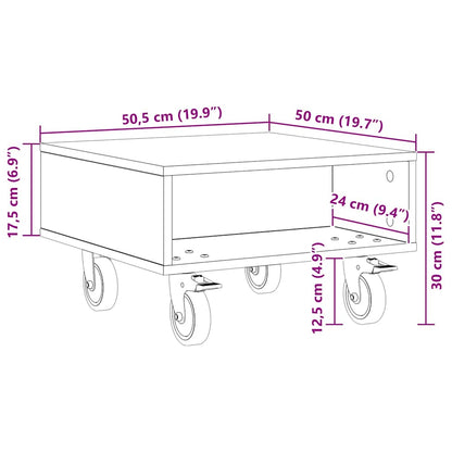 vidaXL Side Table with Wheels Old Wood 50.5 x 50 x 30 cm