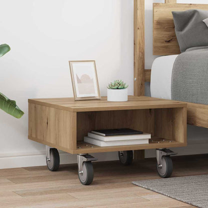 vidaXL Side Table with Wheels Artisan Oak 50.5 x 50 x 30 cm