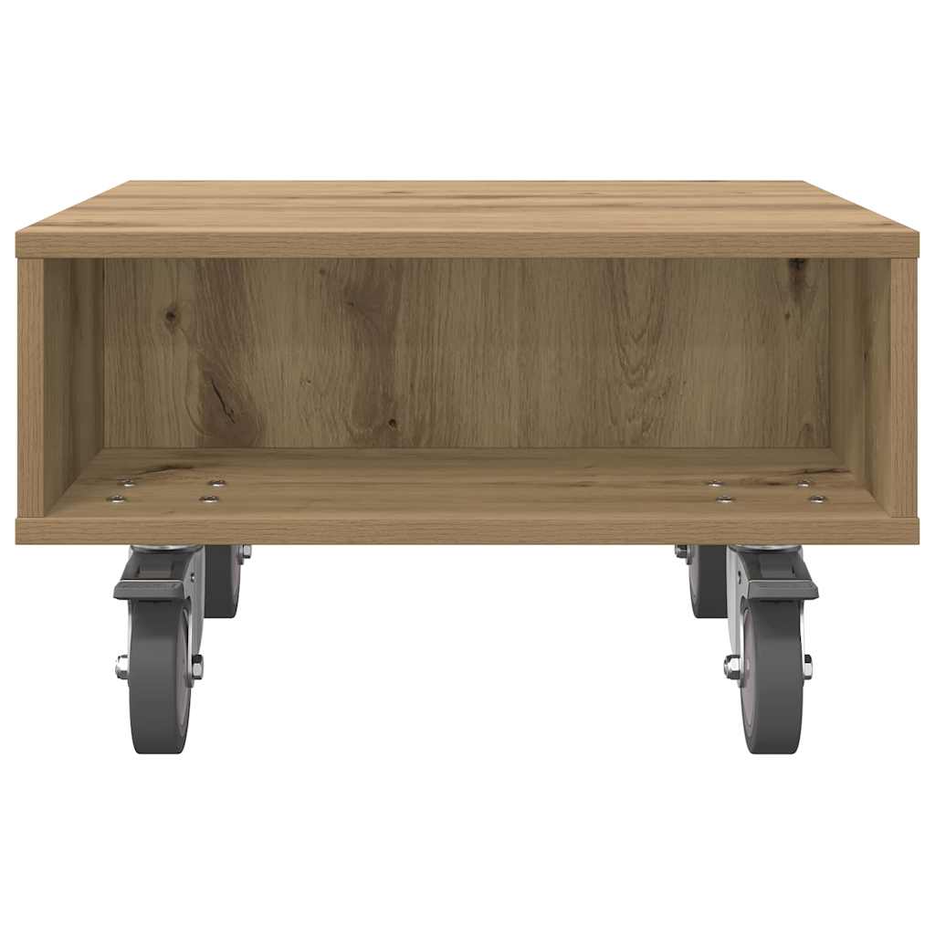 vidaXL Side Table with Wheels Artisan Oak 50.5 x 50 x 30 cm