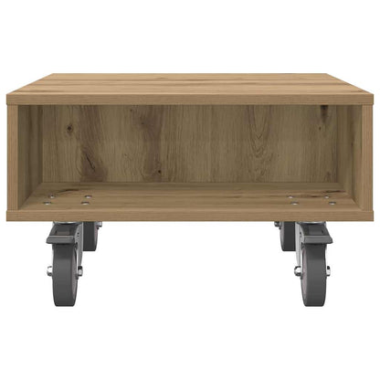 vidaXL Side Table with Wheels Artisan Oak 50.5 x 50 x 30 cm