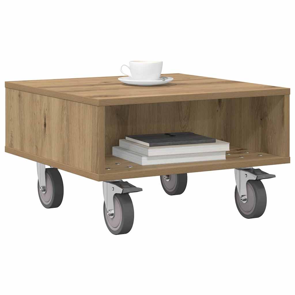 vidaXL Side Table with Wheels Artisan Oak 50.5 x 50 x 30 cm