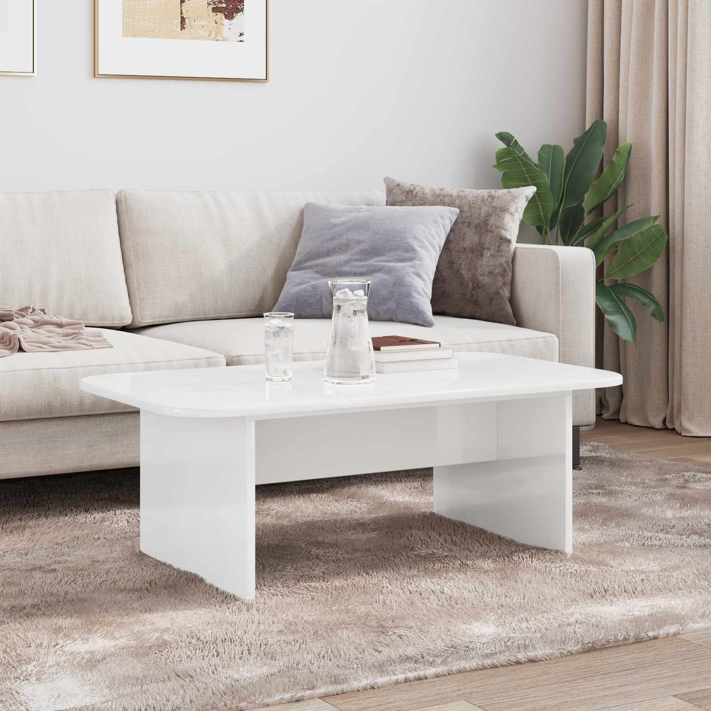 vidaXL Coffee Table High Gloss White 93 x 53 x 33 cm Engineered Wood