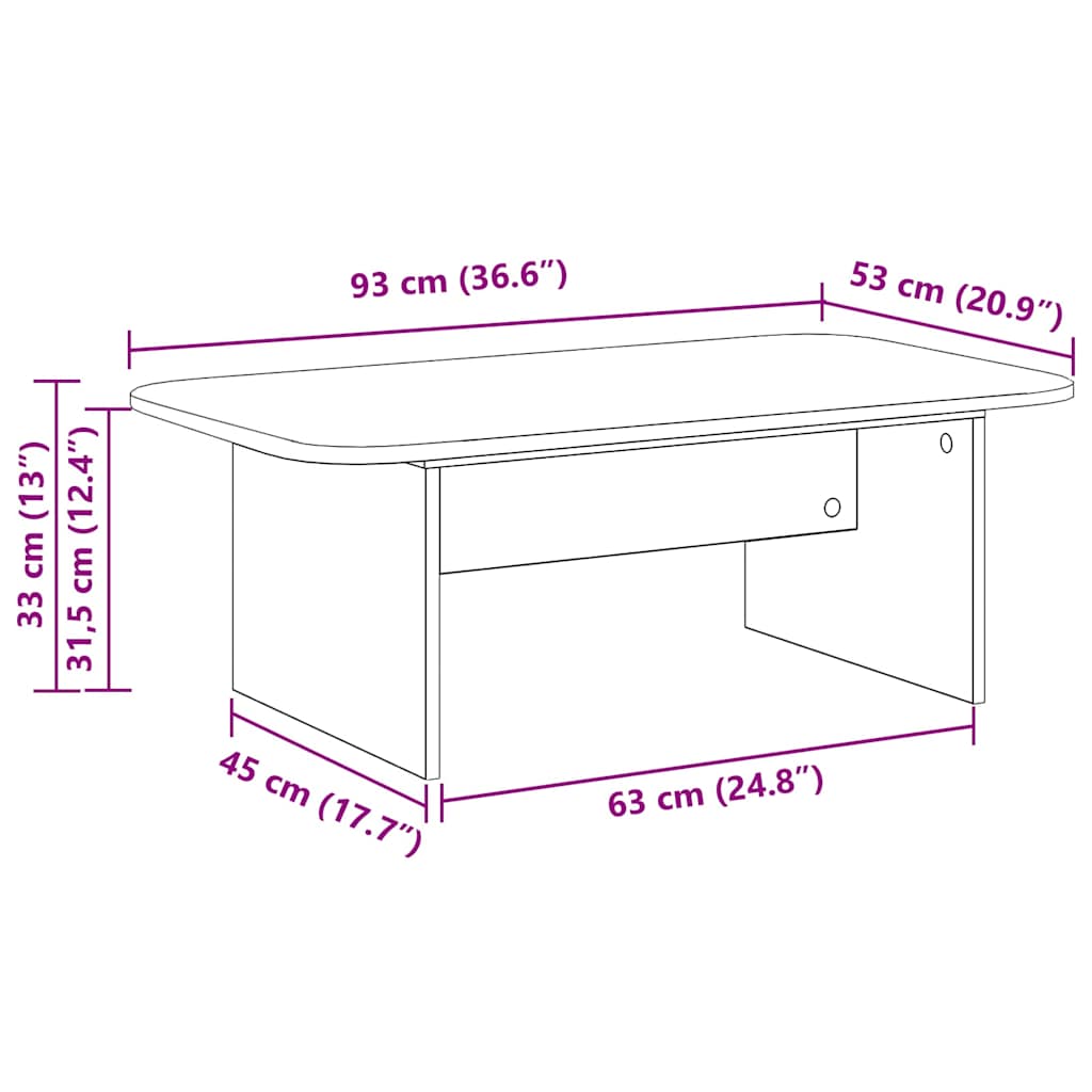 vidaXL Coffee Table Grey Sonoma 93 x 53 x 33 cm Engineered Wood