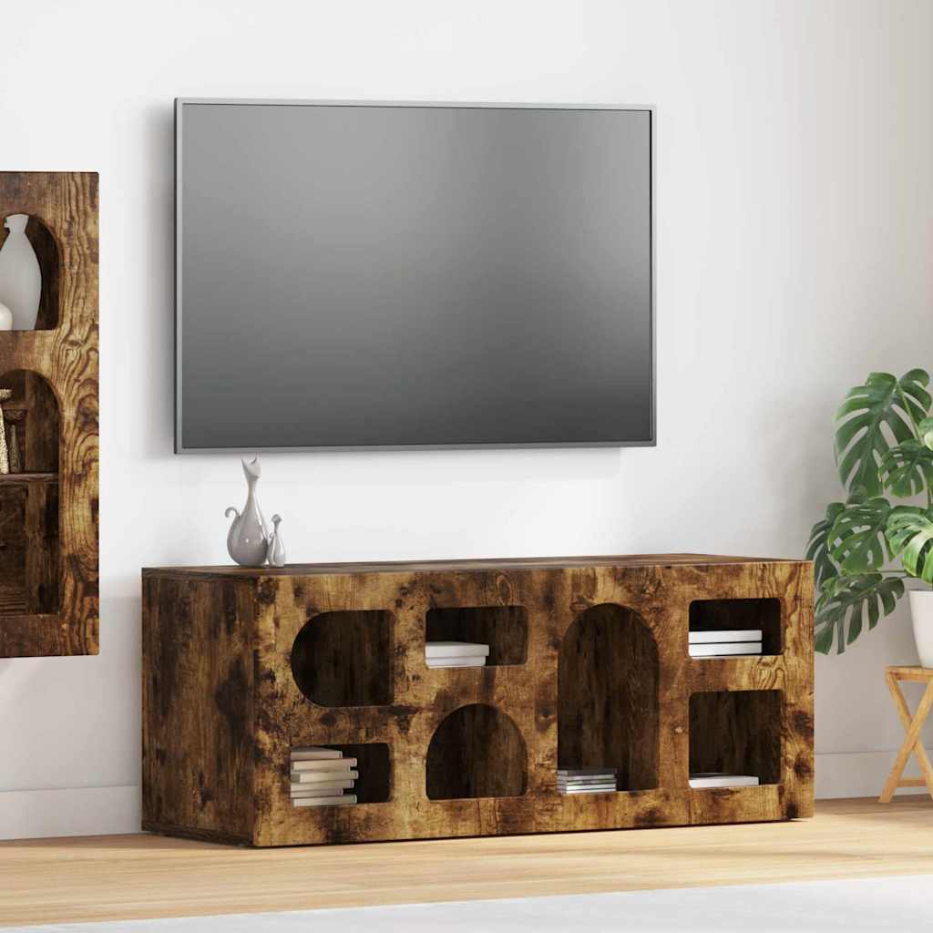 vidaXL TV Cabinet ELST 100 x 35 x 40 cm Smoked Oak Engineered Wood