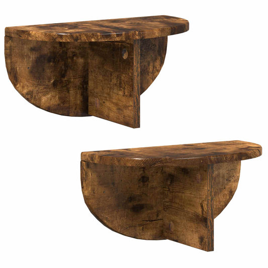 vidaXL Wall Shelf 2 pcs Smoked Oak 38 x 19 x 19 cm Engineered Wood