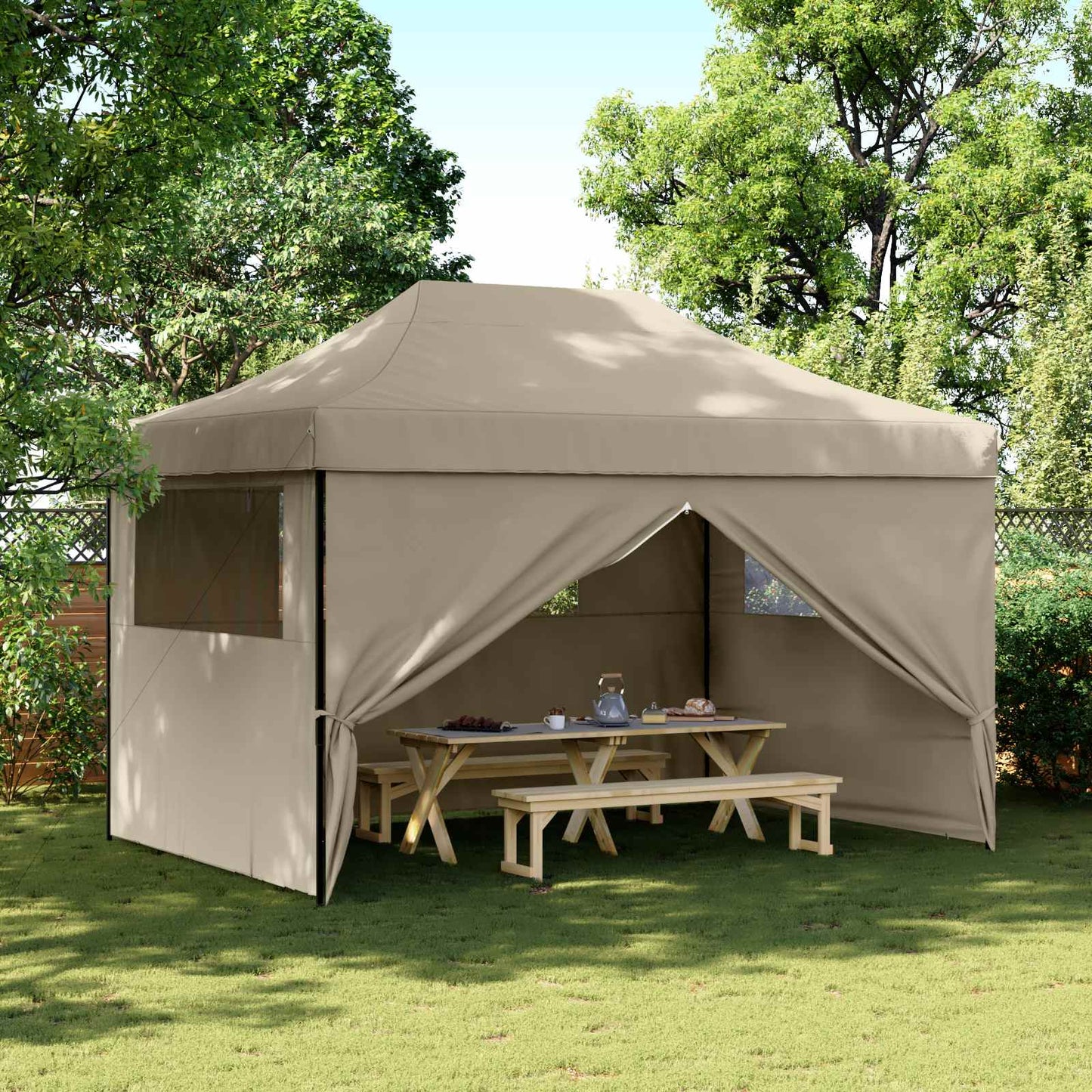 vidaXL Party Tent Folding Taupe 279 x 410 x 315 cm Oxford Fabric