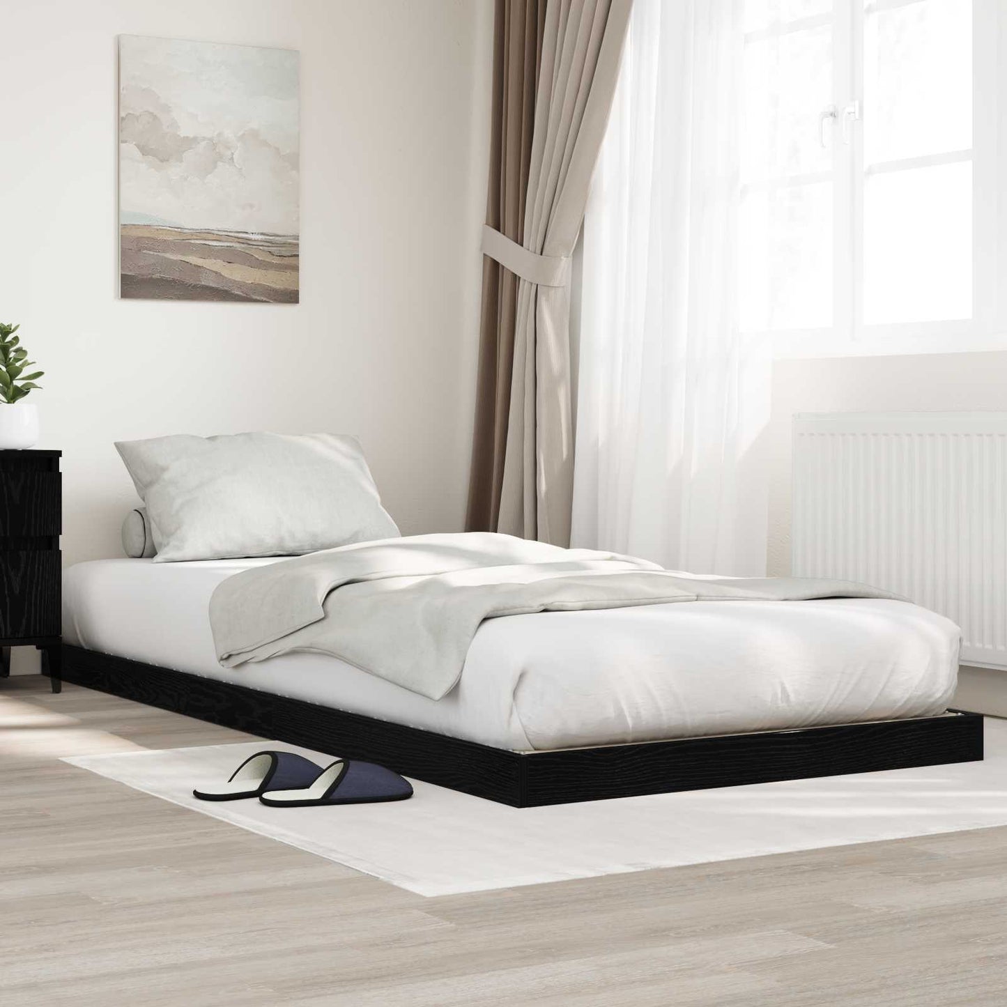vidaXL Floor Bed Frame Black Oak 75 x 190 cm Engineered Wood