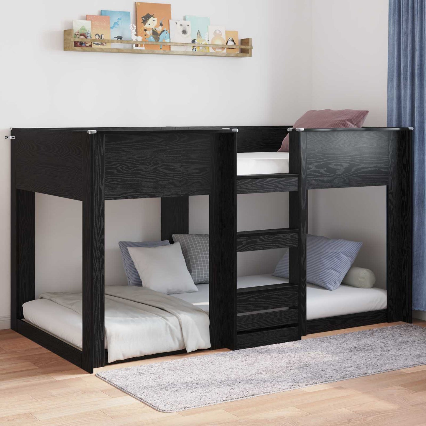 vidaXL Floor Bed Frame Black Oak 75 x 190 cm Engineered Wood