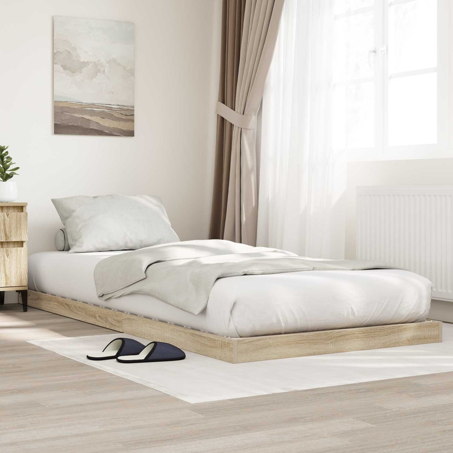 vidaXL Floor Bed Frame Sonoma 75 x 190 cm Engineered Wood