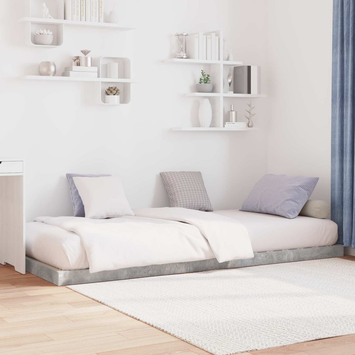 vidaXL Floor Bed Frame Concrete Grey 75 x 190 cm Engineered Wood