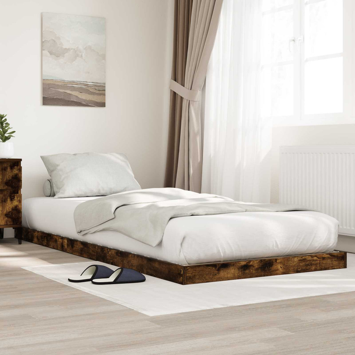 vidaXL Floor Bed Frame Smoked Oak 75 x 190 cm Engineered Wood
