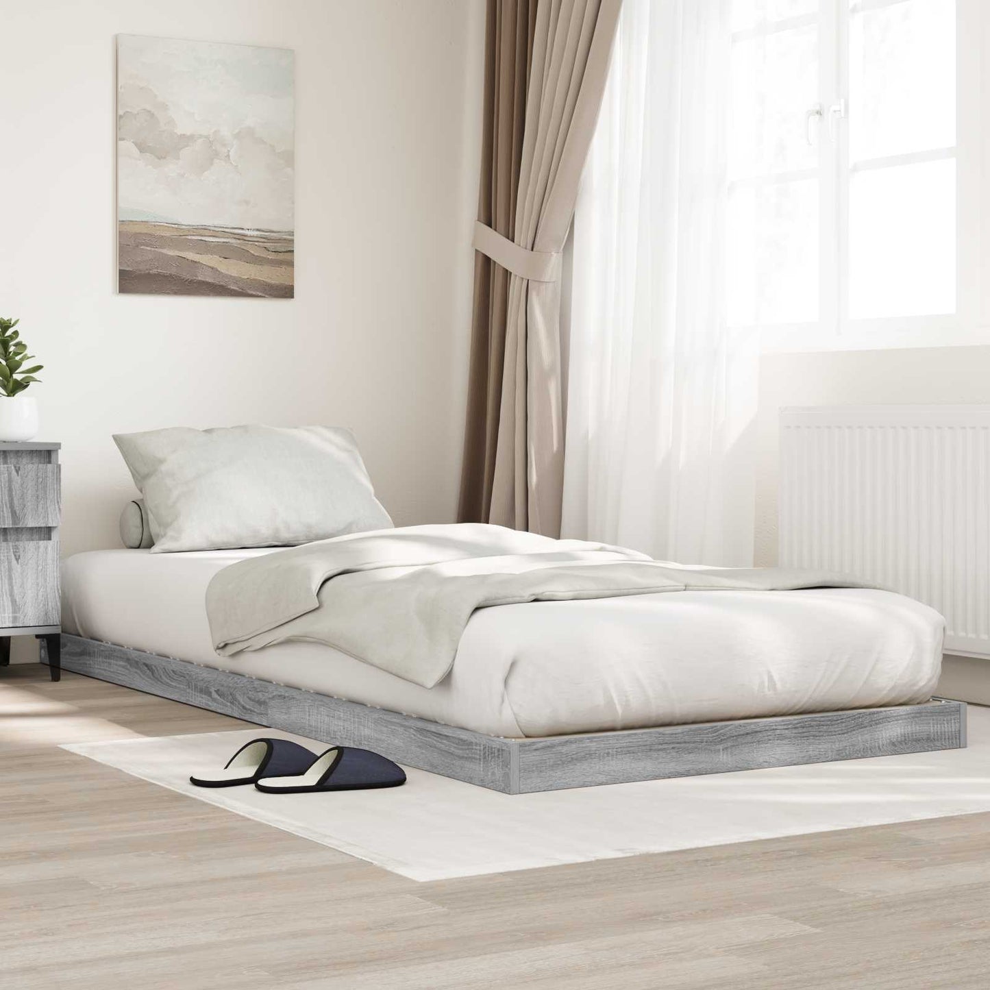vidaXL Floor Bed Frame Grey Sonoma 80 x 200 cm Engineered Wood