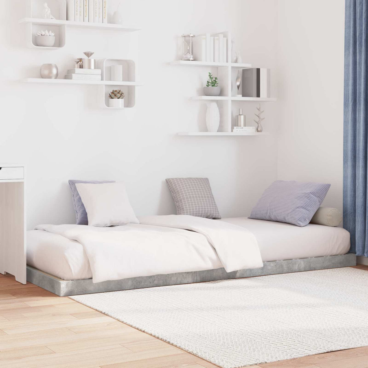 vidaXL Floor Bed Frame Concrete Grey 100 x 200 cm Engineered Wood