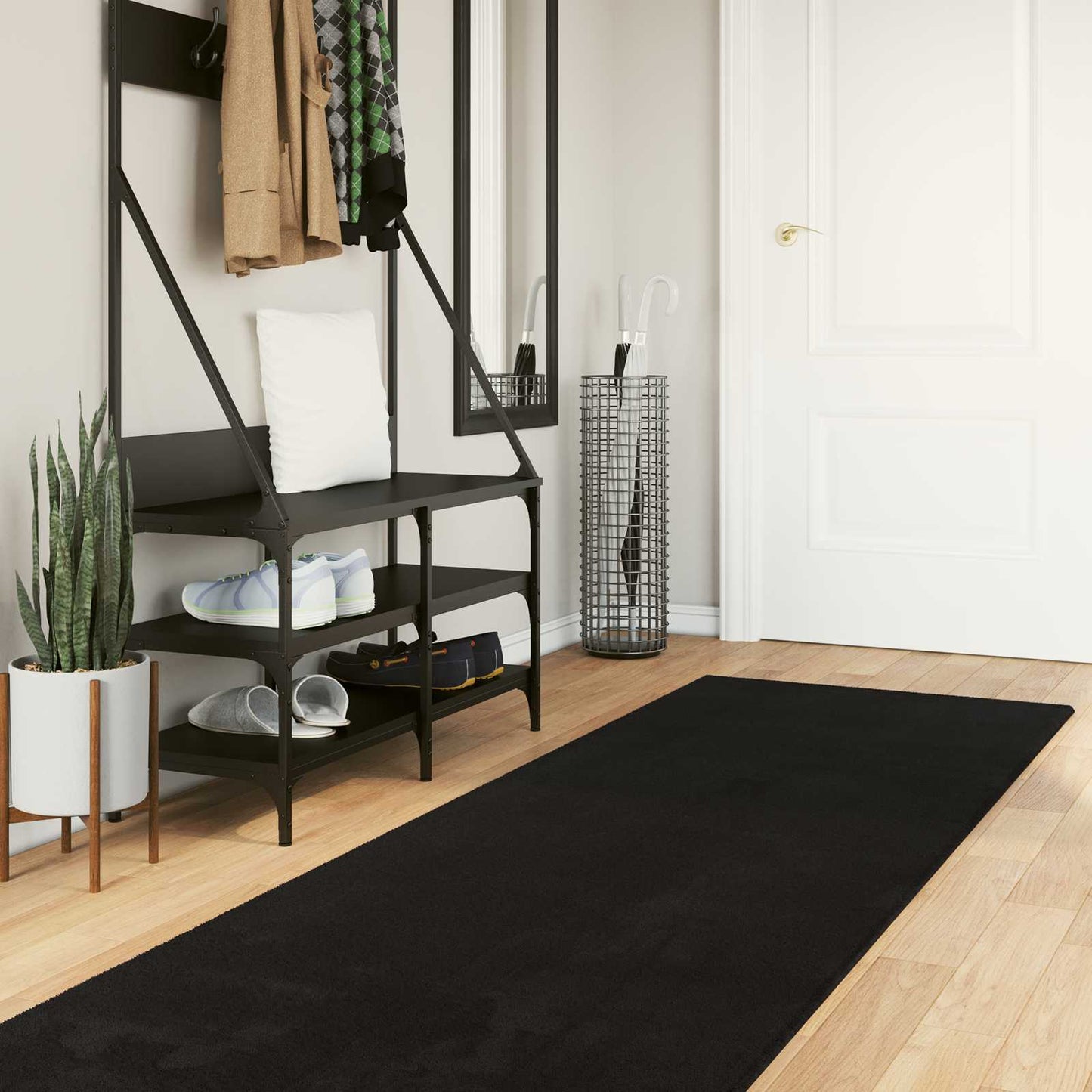 vidaXL Medium Pile Soft and Washable Rug HUARTE Black 300 x 80 cm