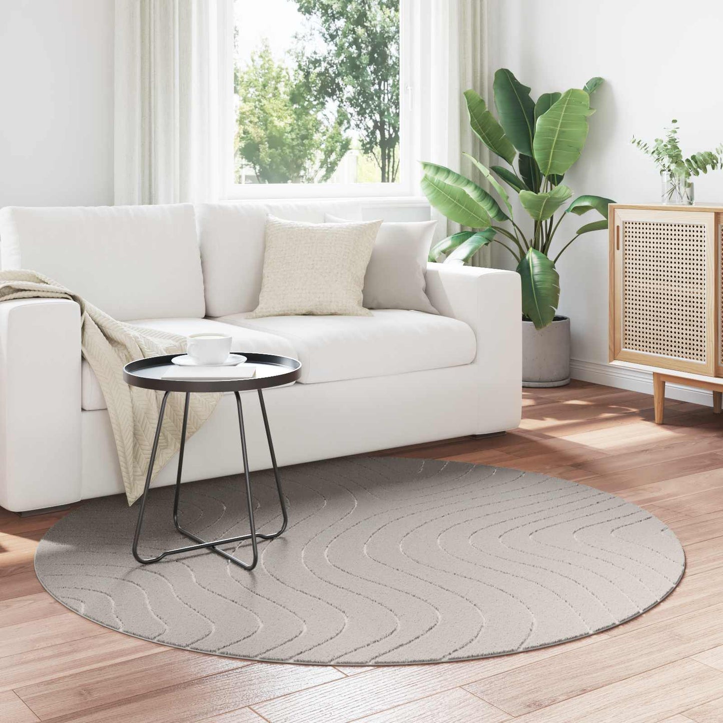 vidaXL Area Rugs Round PALMERAS Cream Ø 160 CM Polyester