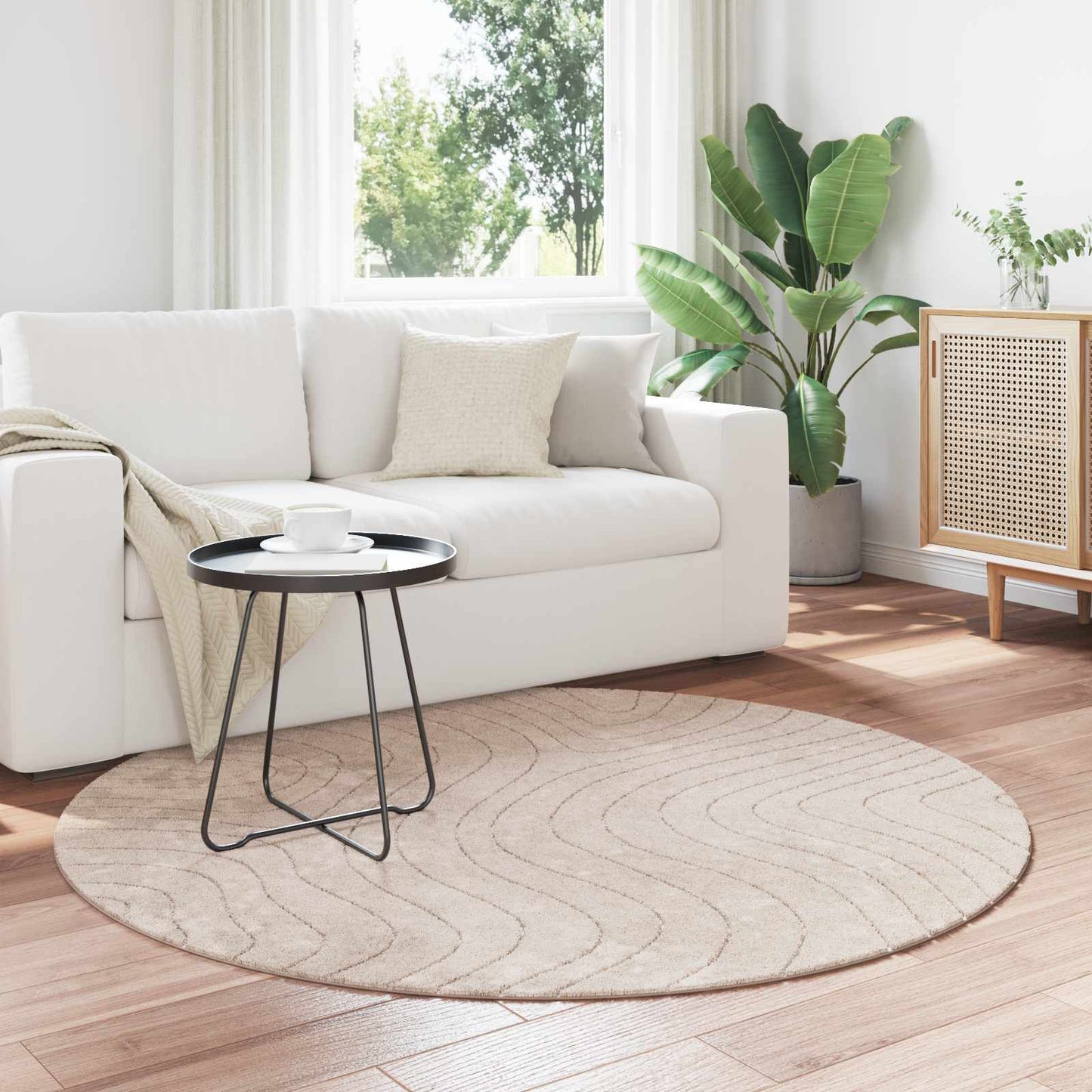 vidaXL Area Rugs Round PALMERAS Beige Ø 160 CM Polyester