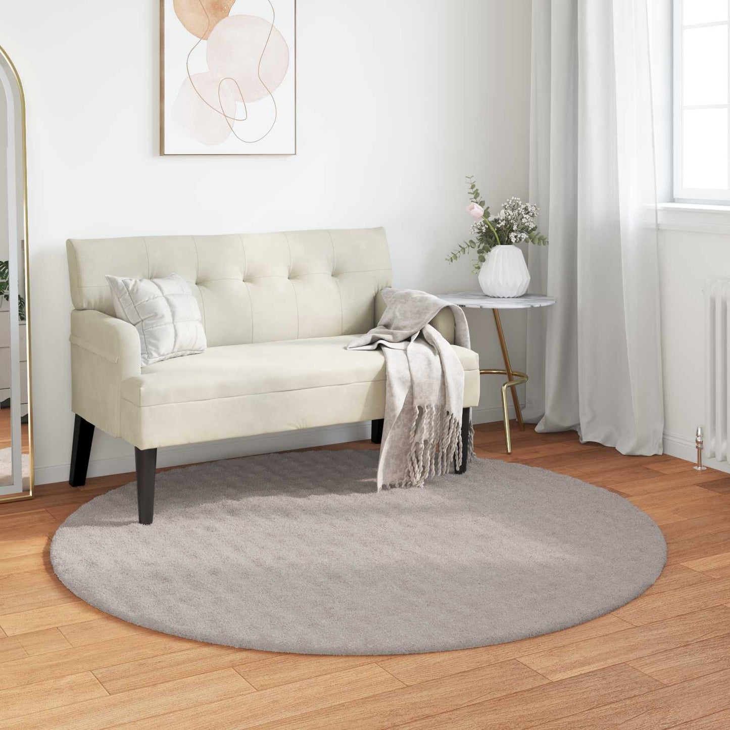 vidaXL Area Rugs Round SIROLO Sand Ø 160 CM Polyester