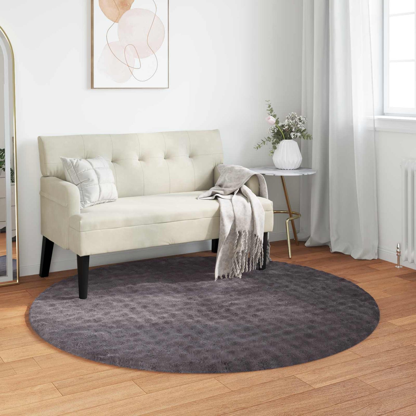 vidaXL Area Rugs Round SIROLO Anthracite Ø 160 CM Polyester