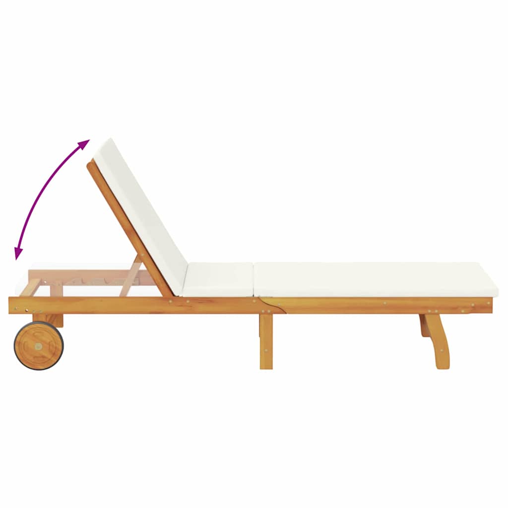 vidaXL Sun Lounger Reclining Cream White Solid Acacia Wood
