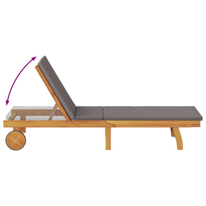 vidaXL Sun Lounger Reclining with Cushion Dark Grey Solid Acacia Wood