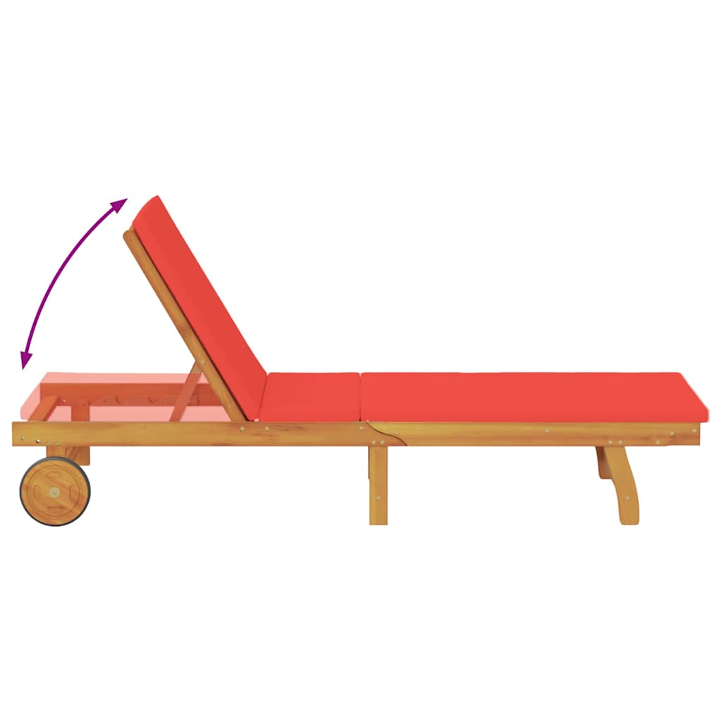 vidaXL Sun Lounger Reclining with Cushion Red Solid Acacia Wood