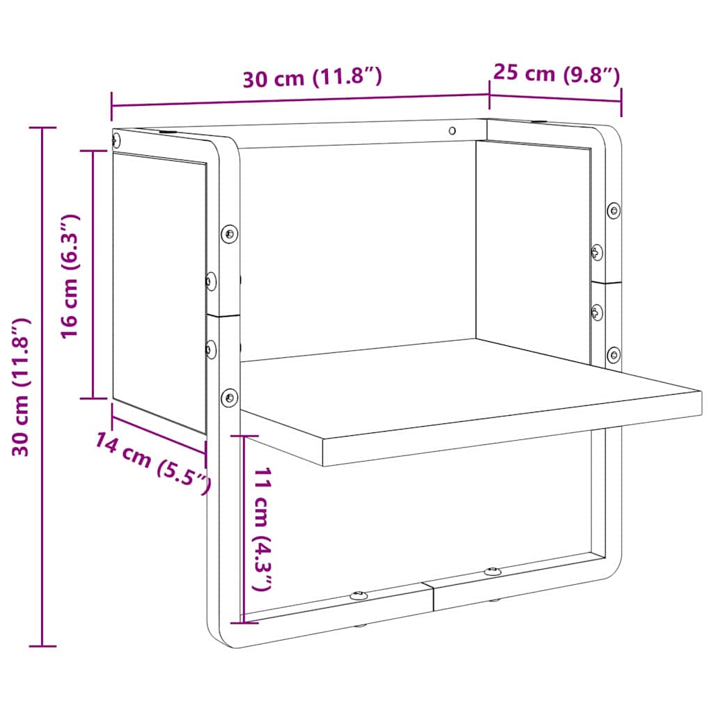 vidaXL Wall Shelf with Shelf Black Oak 30 x 25 x 30 cm Engineered Wood