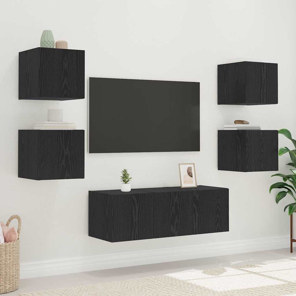 vidaXL TV Wall Cabinet Black Oak 30.5 x 35 x 30 cm Engineered Wood