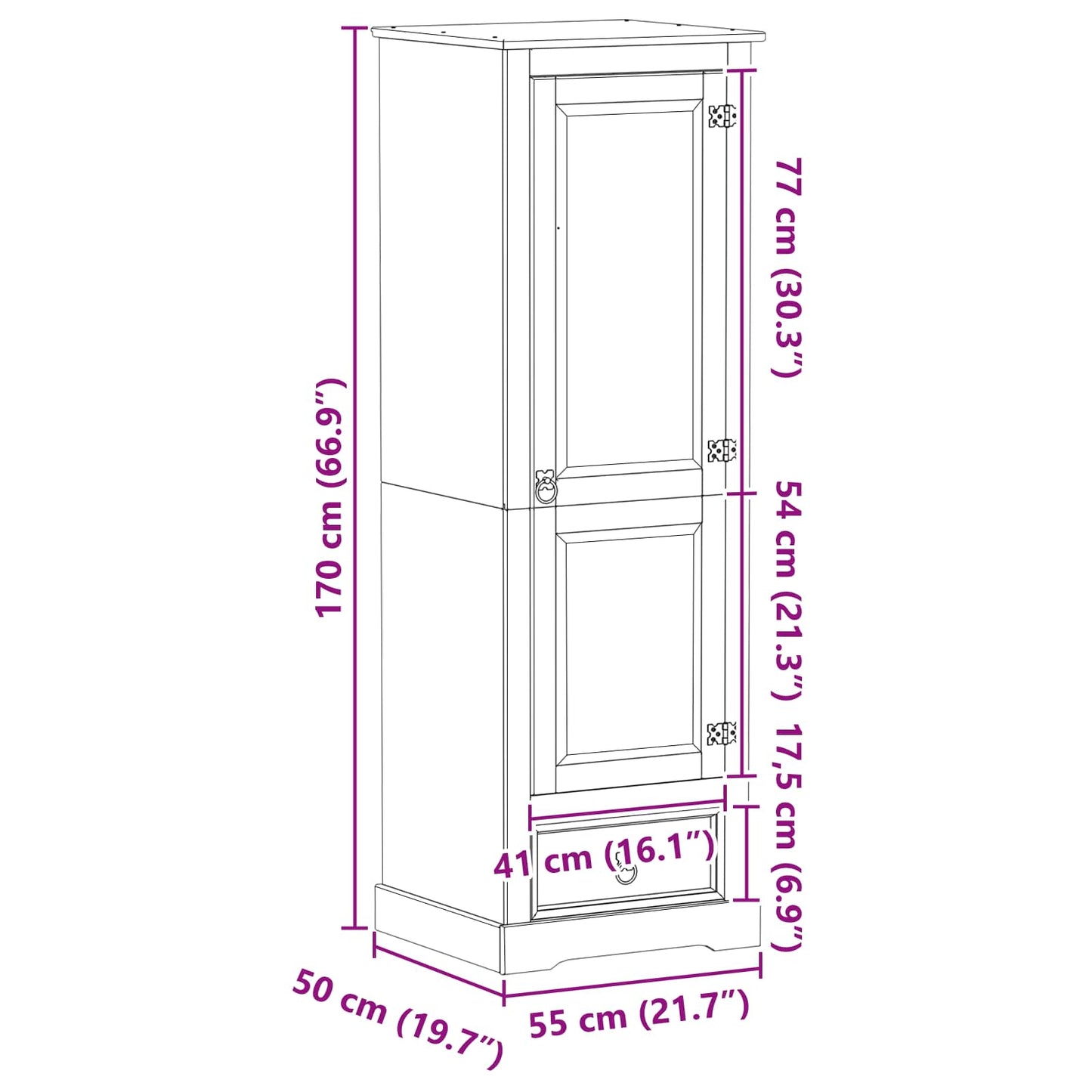 vidaXL Wardrobes with Drawer White 55 x 50 x 170 cm Solid Pine Wood