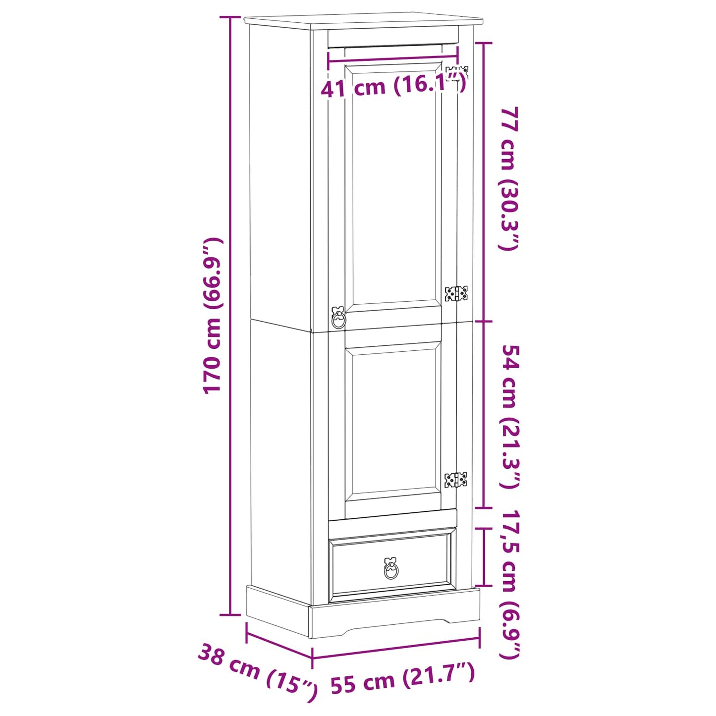 vidaXL Wardrobes with Drawer White 55 x 38 x 170 cm Solid Pine Wood