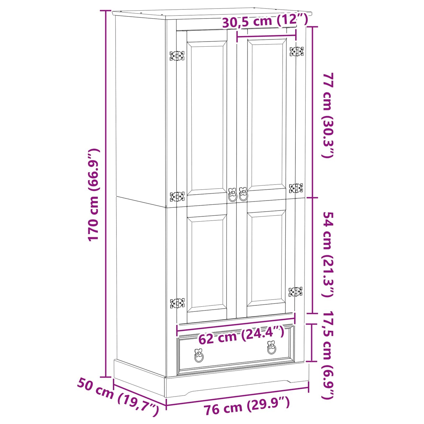vidaXL Wardrobes with Drawer White 76 x 50 x 170 cm Solid Pine Wood