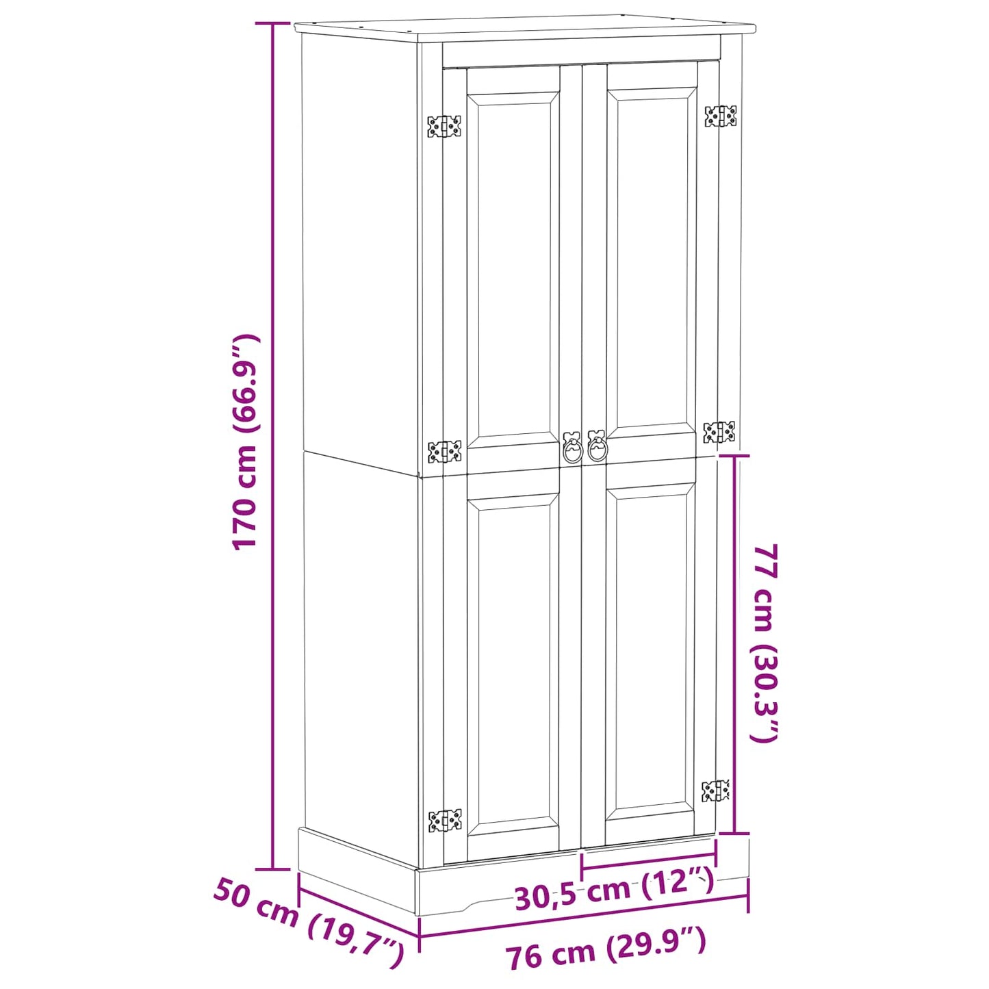 vidaXL Wardrobes with Shelf White 76 x 50 x 170 cm Solid Pine Wood