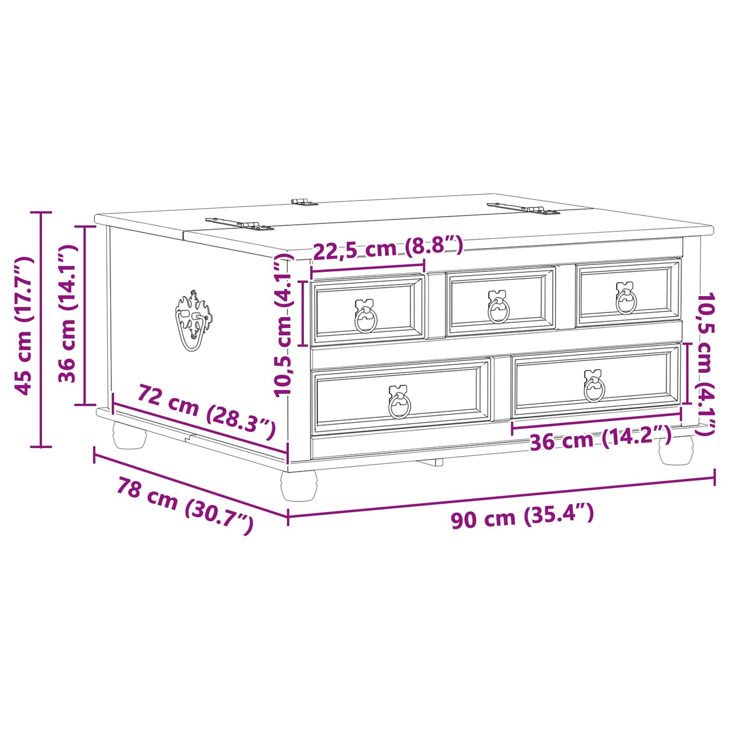 vidaXL Storage box with Drawer White 90 x78 x 45 cm Solid Pine Wood
