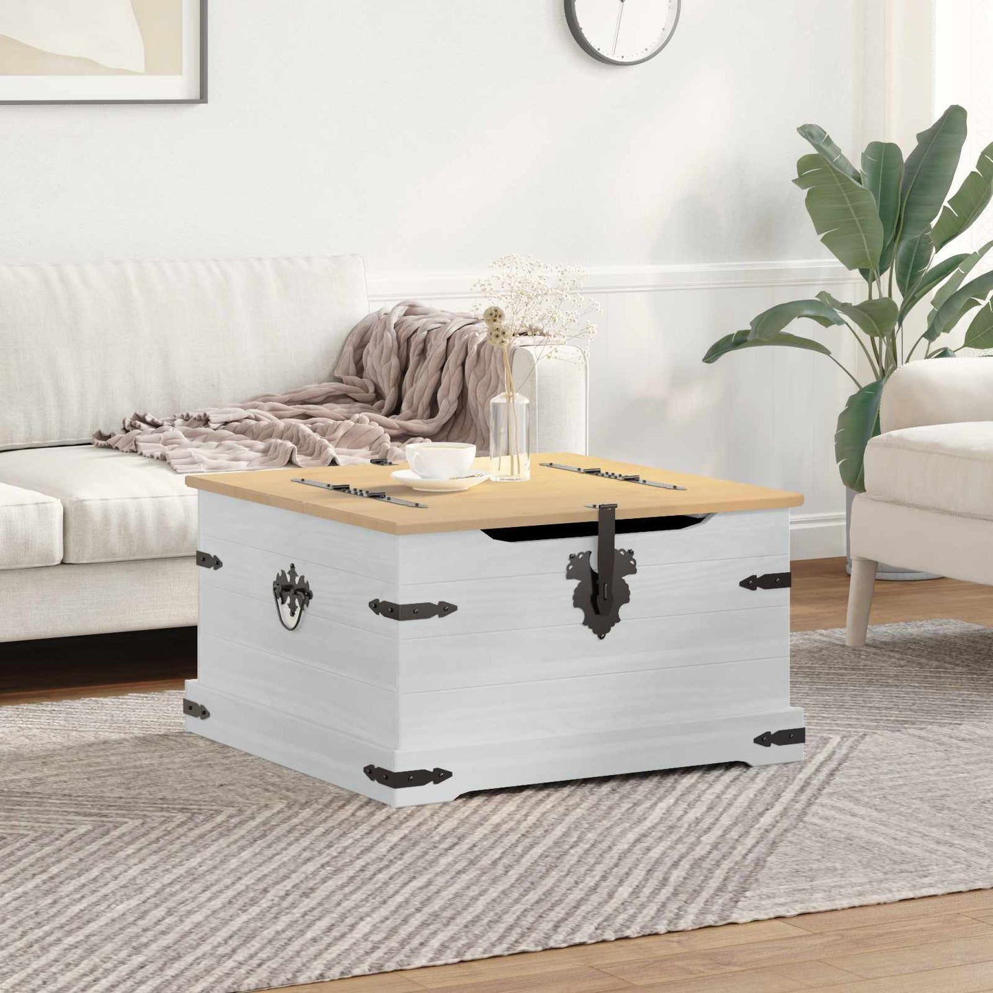 vidaXL Storage box with Shelf White 78 x 78 x 45 cm Solid Pine Wood