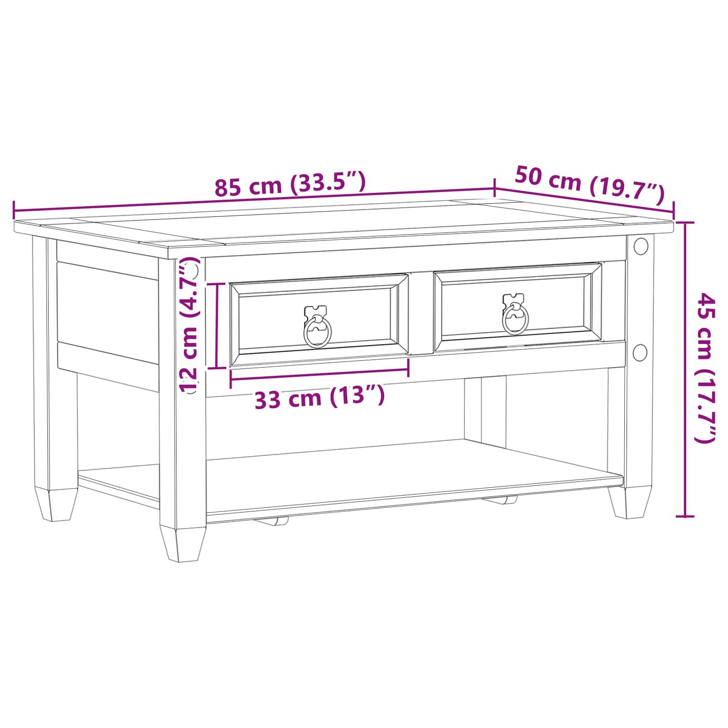 vidaXL Coffee Table with Drawer White 85 x 50 x 45 cm Solid Pine Wood