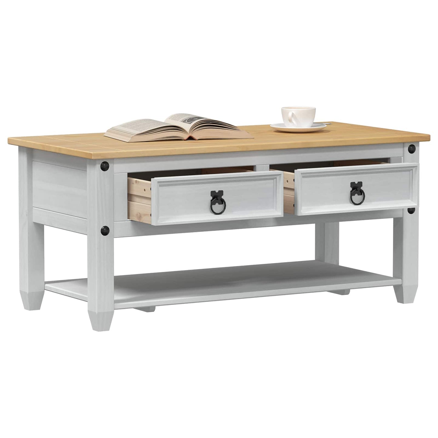 vidaXL Coffee Table with Drawer White 100 x 48 x 45 cm Solid Pine Wood