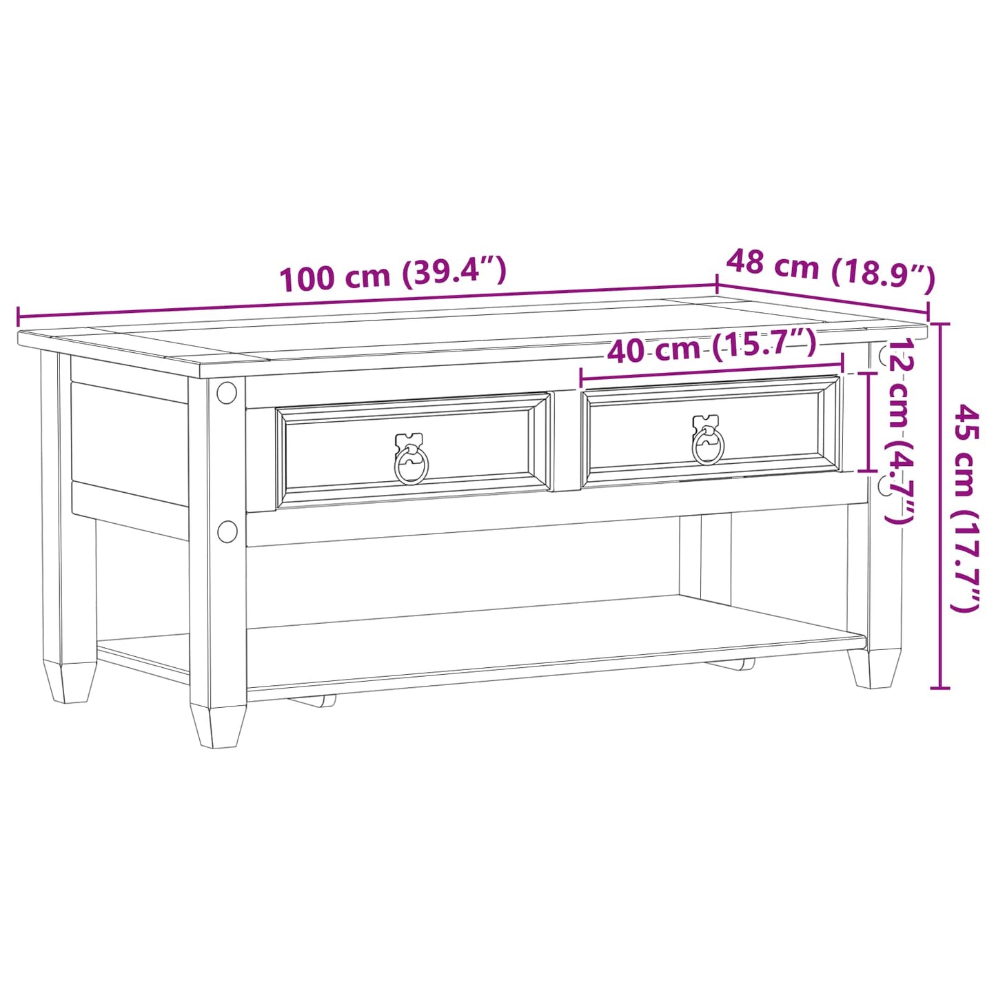vidaXL Coffee Table with Drawer White 100 x 48 x 45 cm Solid Pine Wood