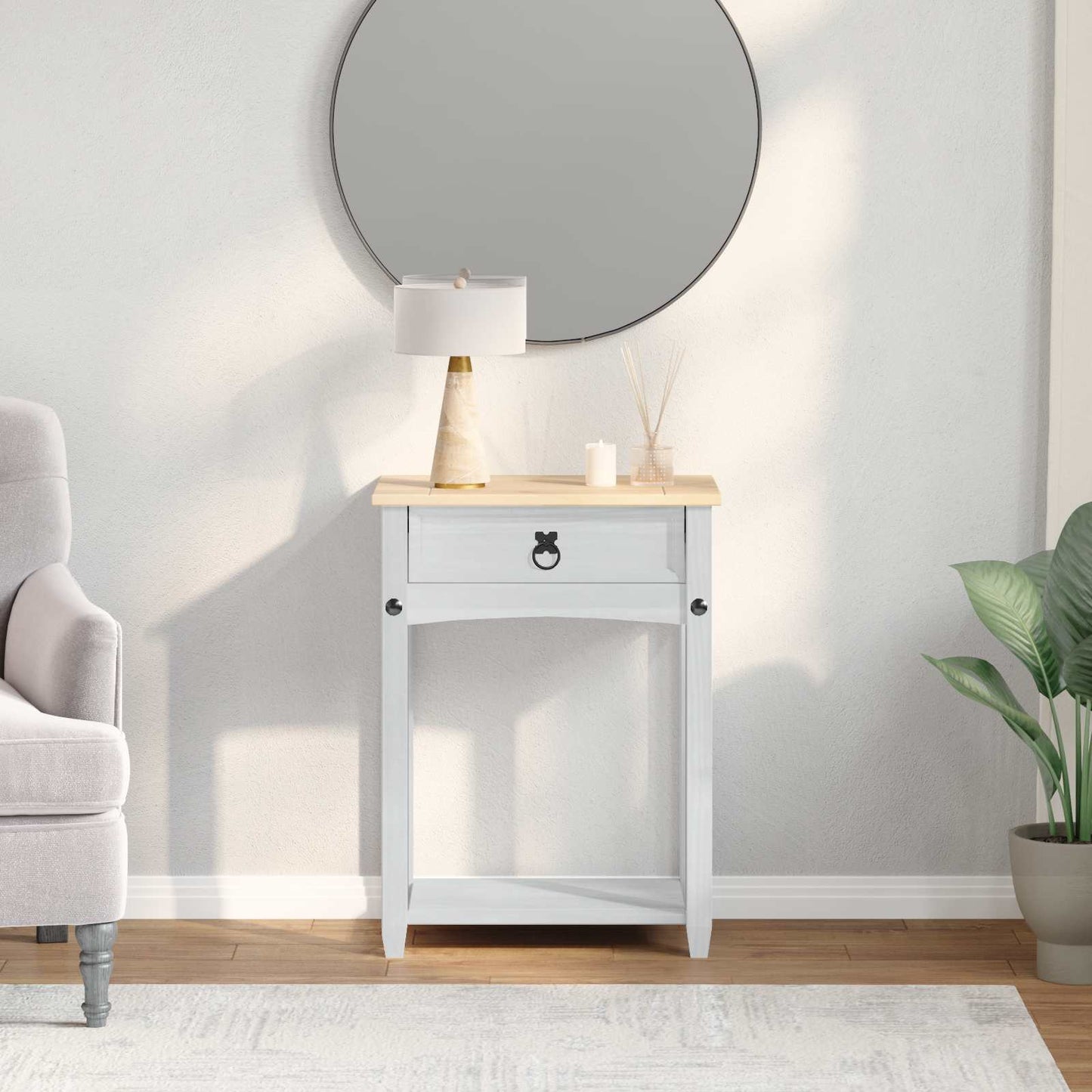 vidaXL Console table White 55 x 35 x 73 cm Solid Pine Wood
