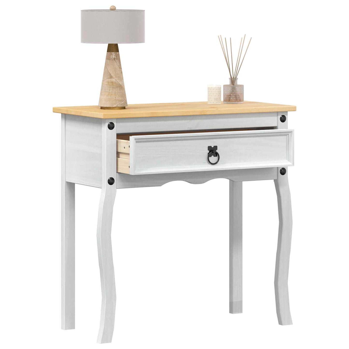 vidaXL Console table with Drawer White 73 x 35 x 73 cm Solid Pine Wood