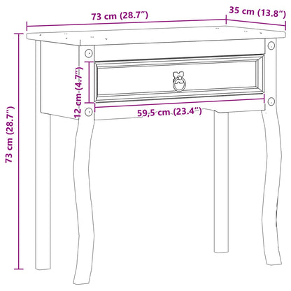 vidaXL Console table with Drawer White 73 x 35 x 73 cm Solid Pine Wood