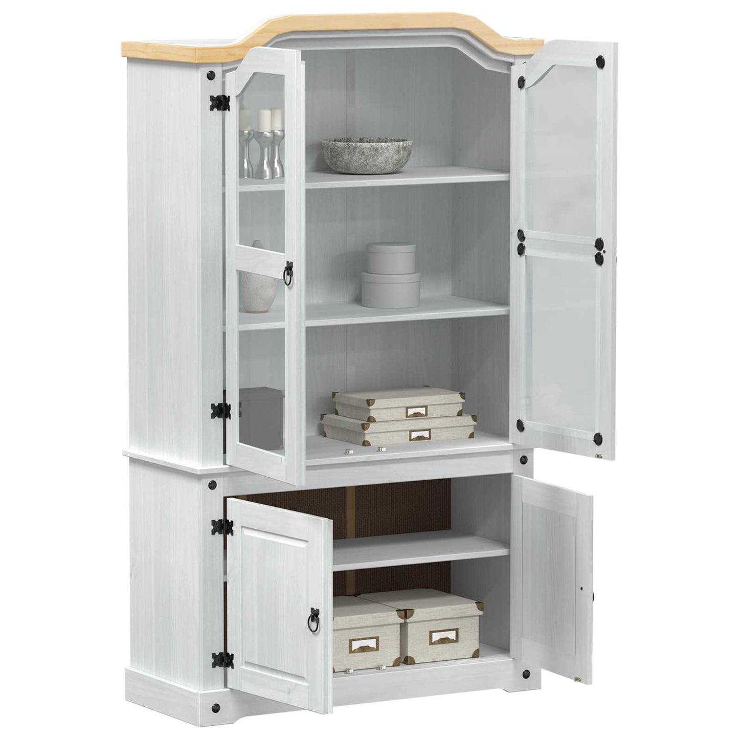 vidaXL Display Cabinet White 103.5 x 42 x 180 cm Solid Pine Wood